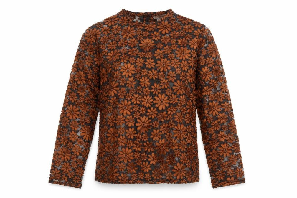 Front view of Welkut Women’s Brown Floral Sheer Button Blouse -, size UK 6