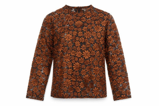 Front view of Welkut Women’s Brown Floral Sheer Button Blouse -, size UK 6