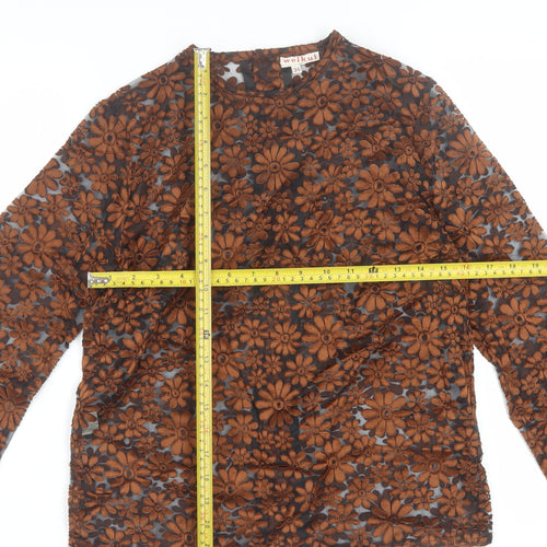 Welkut Women’s Brown Floral Sheer Button Blouse - Size 6
