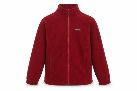 Front view of Tenson men’s red fleece full zip jacket, size 42, regular