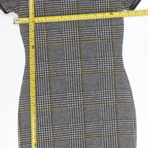 Select Women's Grey Check Bodycon Dress Size 6 Short Sleeve
