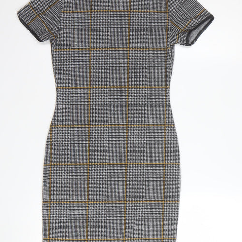 Select Women's Grey Check Bodycon Dress Size 6 Short Sleeve