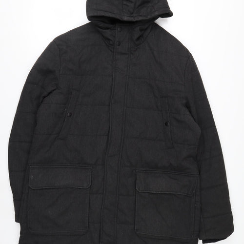 Next Mens Black XL Hooded Puffer Coat Winter Casual Jacket