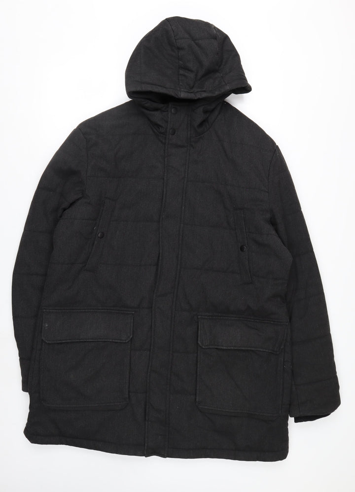 Next Mens Black XL Hooded Puffer Coat Winter Casual Jacket