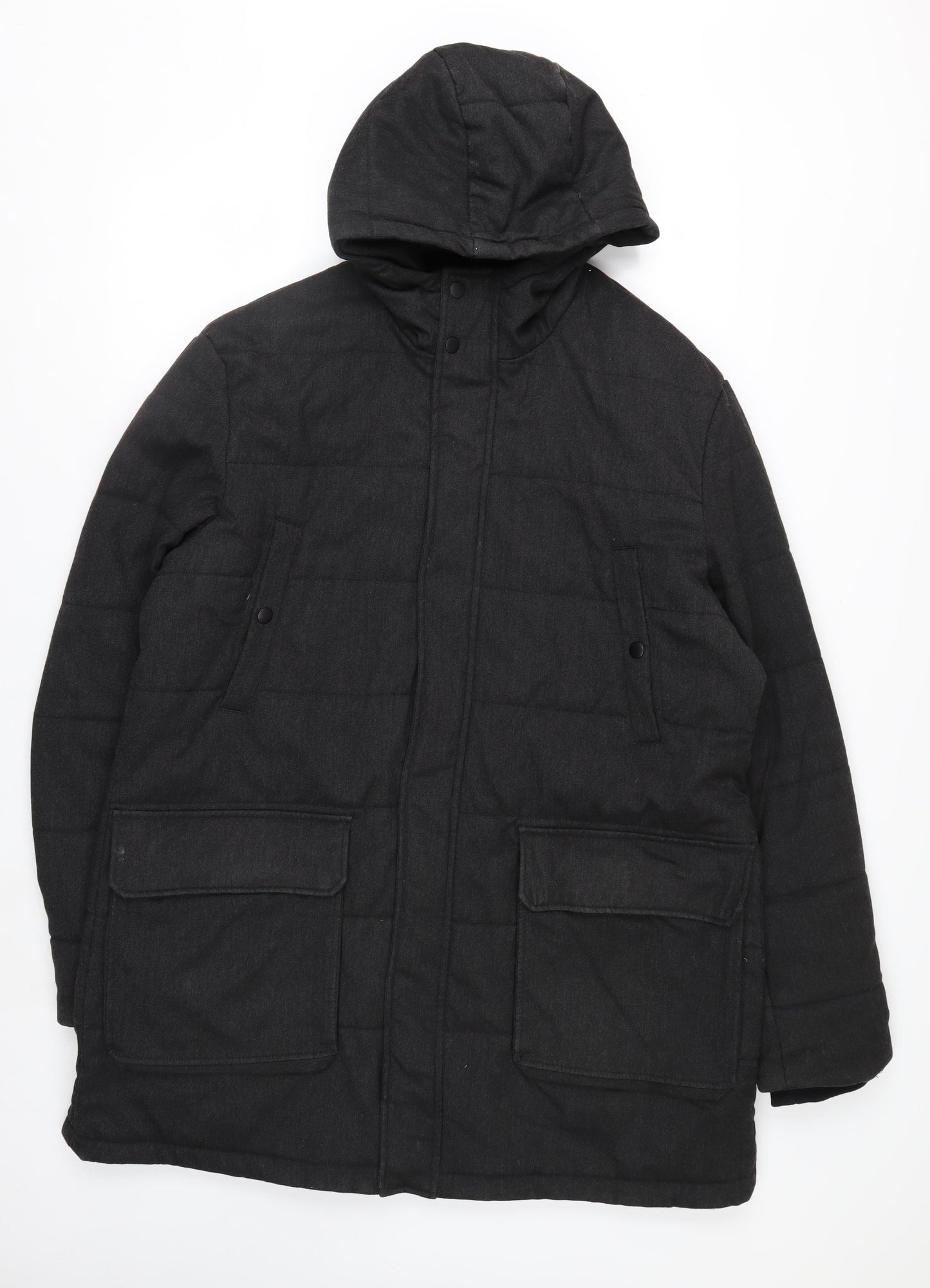 Next Mens Black XL Hooded Puffer Coat Winter Casual Jacket
