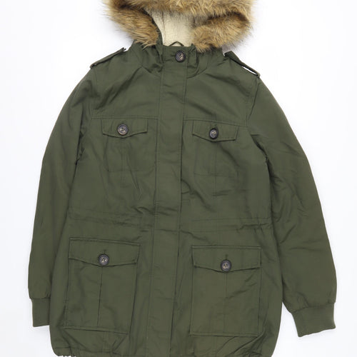 G.H. Bass & Co. Men's Green Mid-Length Parka Jacket M Hooded Faux Fur Lined