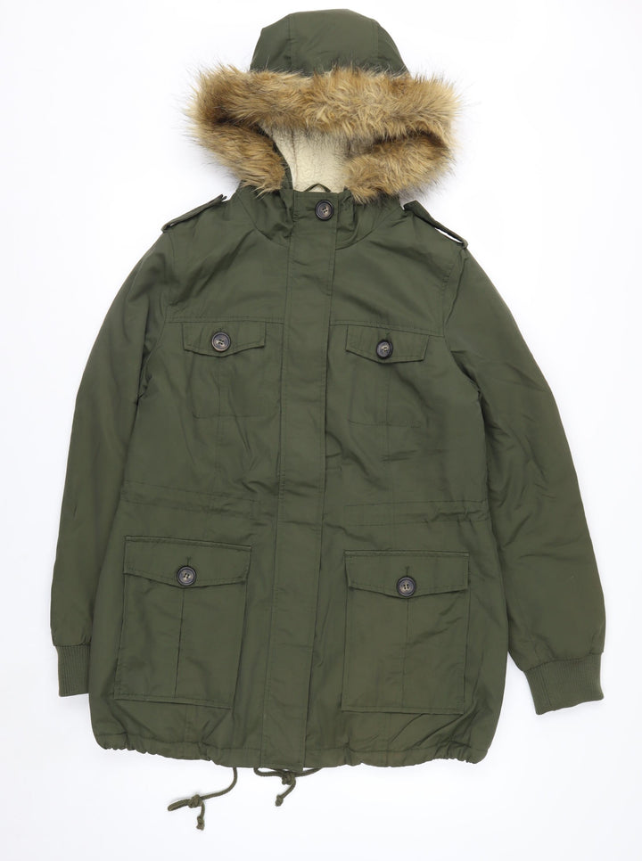 G.H. Bass & Co. Men's Green Mid-Length Parka Jacket M Hooded Faux Fur Lined