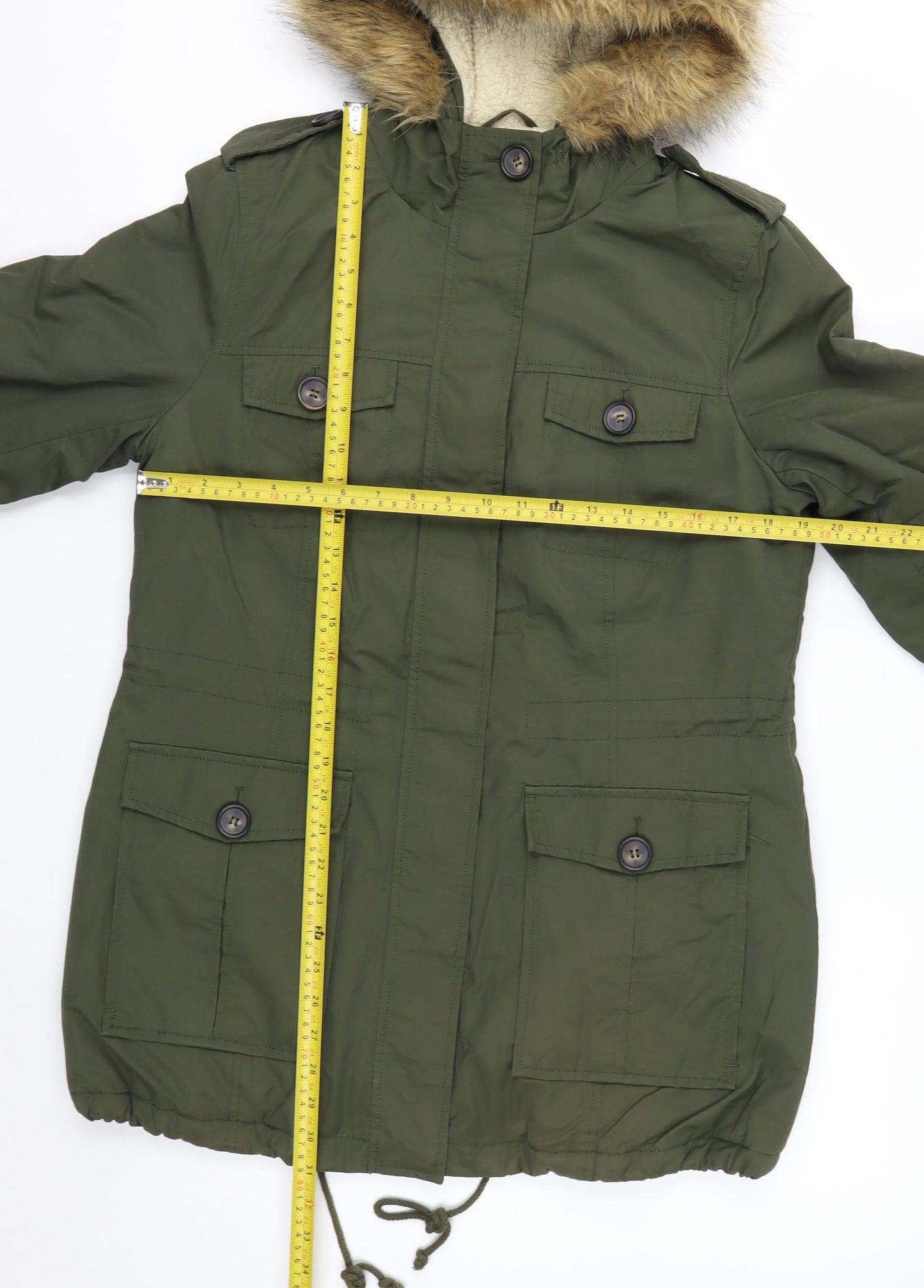 G.H. Bass & Co. Men's Green Mid-Length Parka Jacket M Hooded Faux Fur Lined