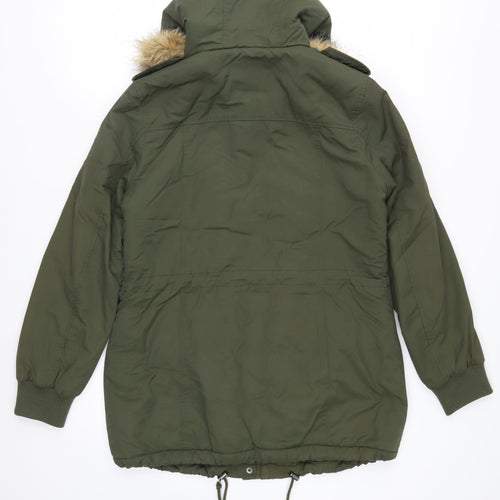 G.H. Bass & Co. Men's Green Mid-Length Parka Jacket M Hooded Faux Fur Lined