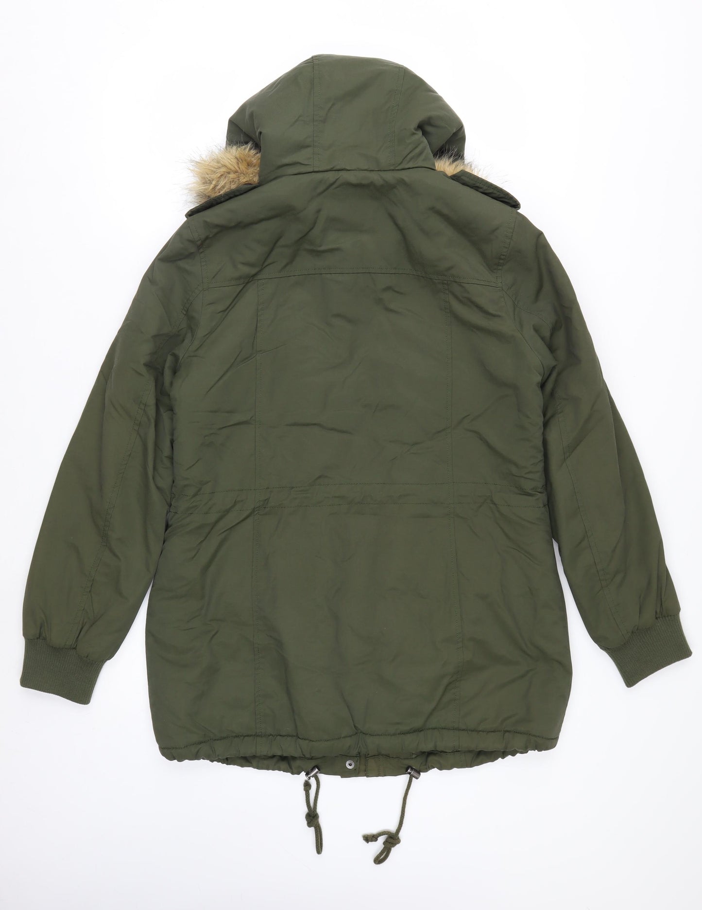 G.H. Bass & Co. Men's Green Mid-Length Parka Jacket M Hooded Faux Fur Lined
