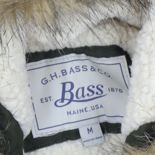 G.H. Bass & Co. Men's Green Mid-Length Parka Jacket M Hooded Faux Fur Lined