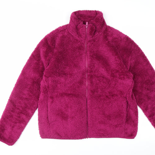 Uniqlo Womens Pink Fleece Full Zip Hoodie M Warm Lined Casual