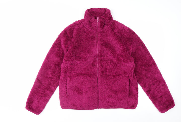 Uniqlo Womens Pink Fleece Full Zip Hoodie M Warm Lined Casual