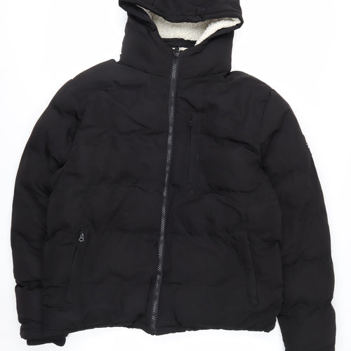 SoulCal & Co Men's Black Hooded Puffer Jacket L Winter Warm Casual
