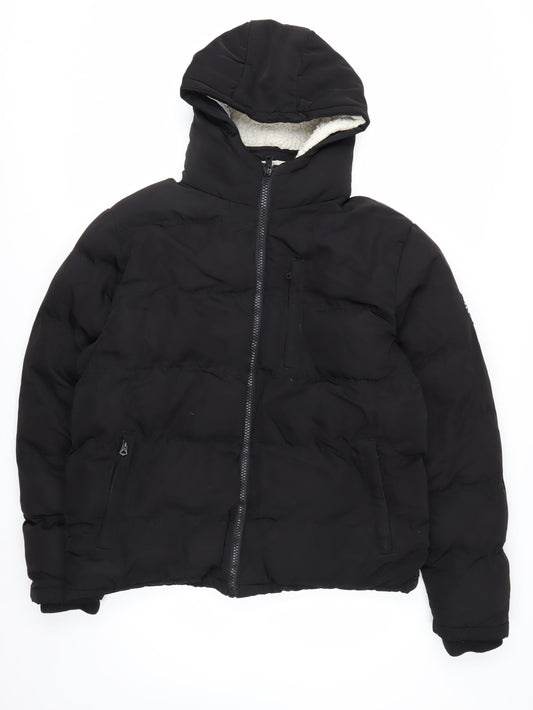 SoulCal & Co Men's Black Hooded Puffer Jacket L Winter Warm Casual