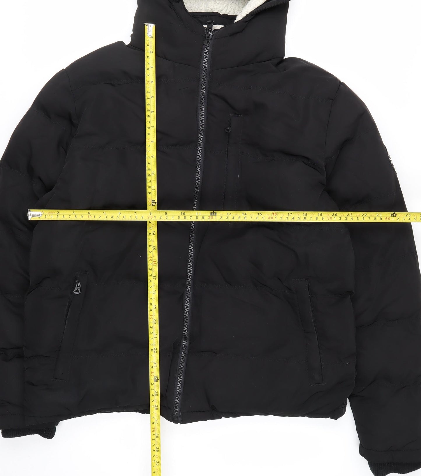 SoulCal & Co Men's Black Hooded Puffer Jacket L Winter Warm Casual
