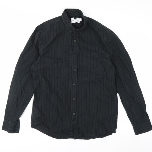 Topman Men's Black Striped Long Sleeve Button-Up Shirt Size M