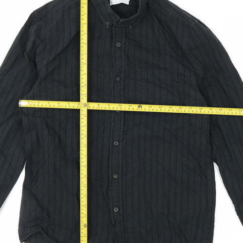 Topman Men's Black Striped Long Sleeve Button-Up Shirt Size M