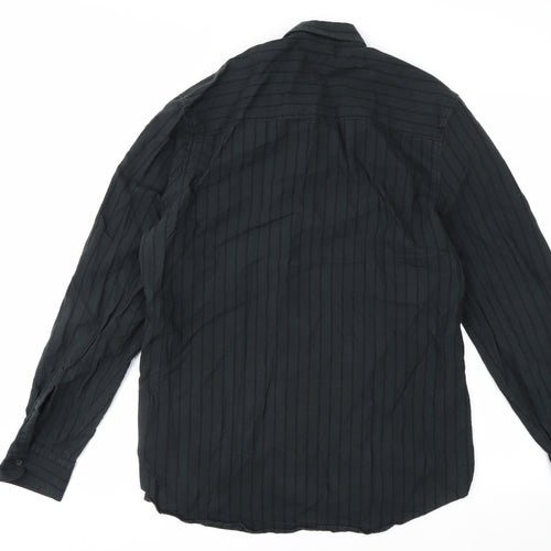 Topman Men's Black Striped Long Sleeve Button-Up Shirt Size M