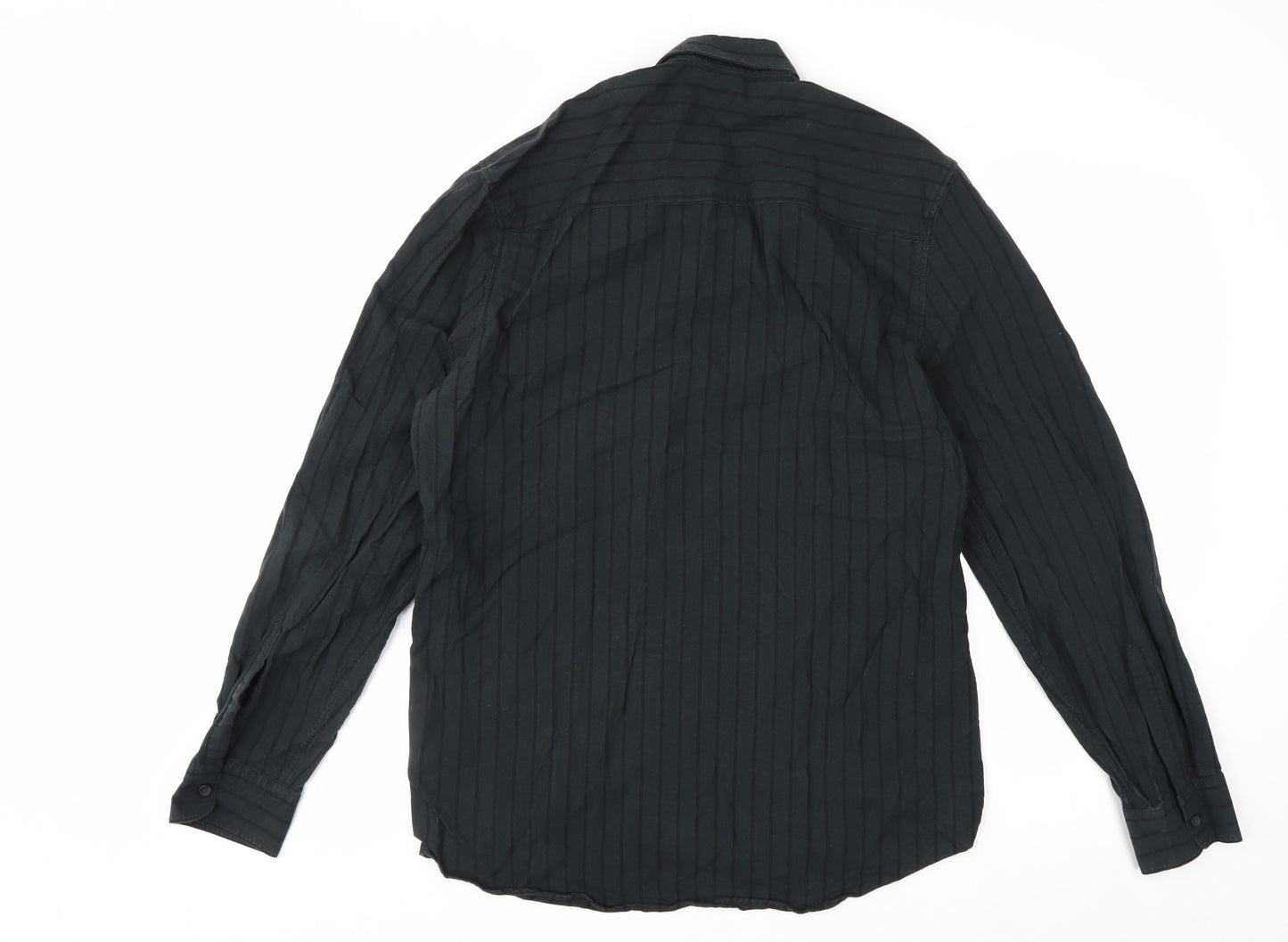 Topman Men's Black Striped Long Sleeve Button-Up Shirt Size M