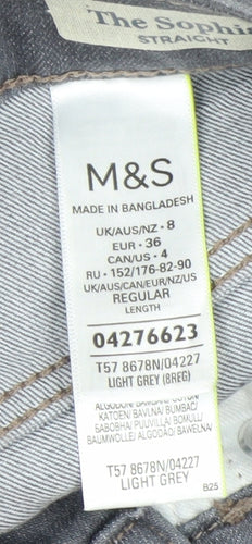 Marks and Spencer Women's Grey Straight Jeans Size 8 Regular Fit