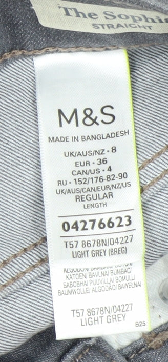 Marks and Spencer Women's Grey Straight Jeans Size 8 Regular Fit