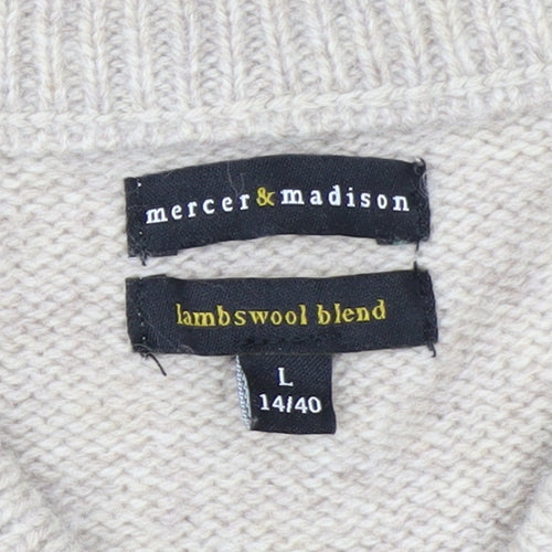 Mercer & Madison Men’s Beige Wool Blend V-Neck Jumper Size L