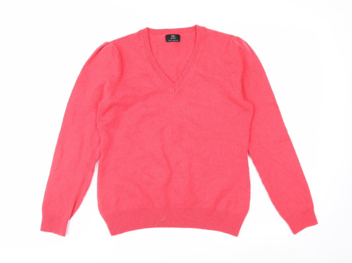 F&F Women's Pink V-Neck 100% Cashmere Jumper Size 14