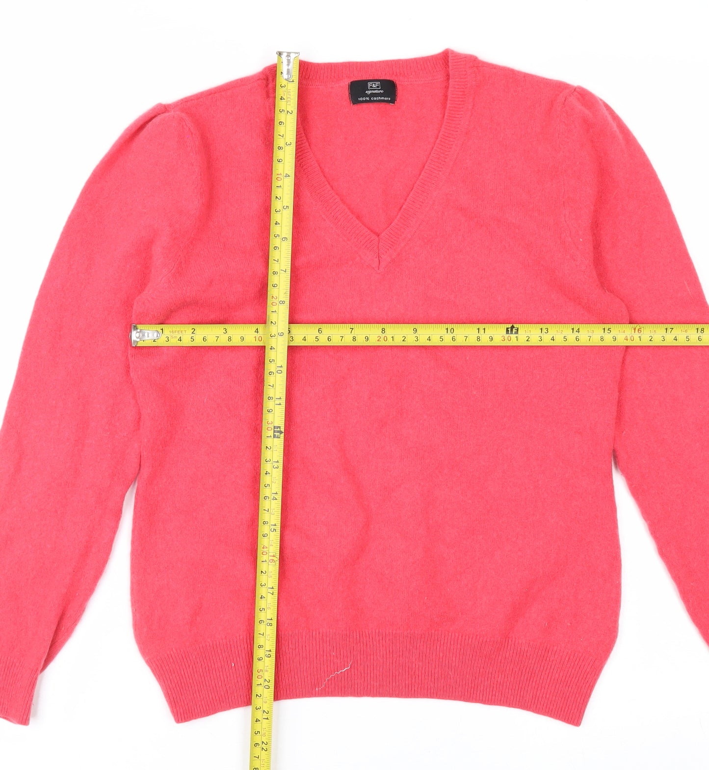 F&F Women's Pink V-Neck 100% Cashmere Jumper Size 14