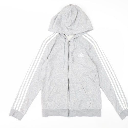Adidas Women Grey Full Zip Hoodie Size S Soft Fleece Casual