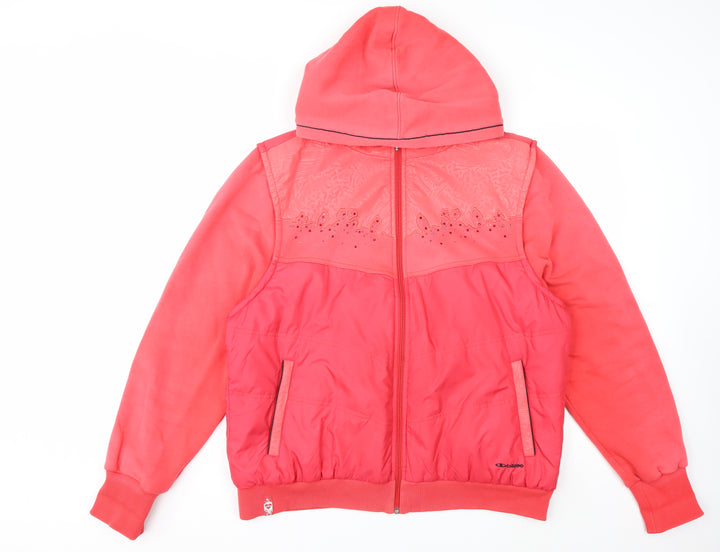 Billcee Women's Pink Hooded Bomber Jacket Size S Casual Full Zip