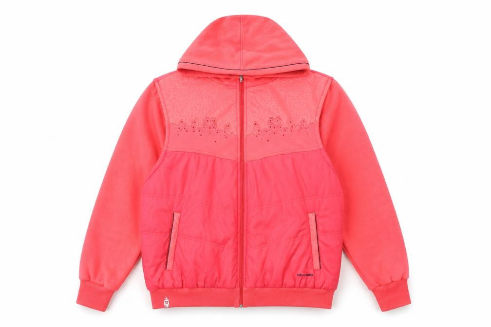 Front view of Billcee Women's Pink Hooded Bomber Jacket, size S, Casual Full Zip