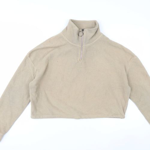 Brave Soul Women's Beige Fleece 1/4 Zip Pullover Sweatshirt M