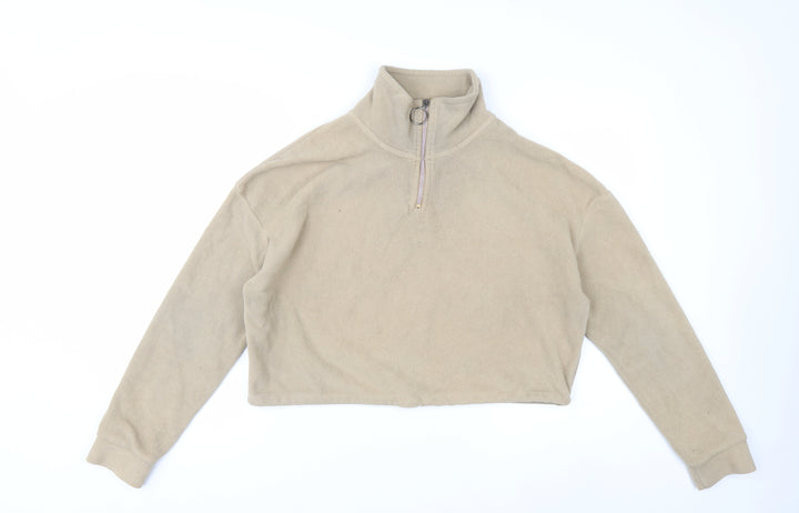 Brave Soul Women's Beige Fleece 1/4 Zip Pullover Sweatshirt M