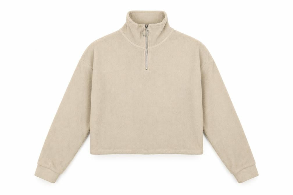 Front view of Brave Soul Women's Beige Fleece 1/4 Zip Pullover Sweatshirt M
