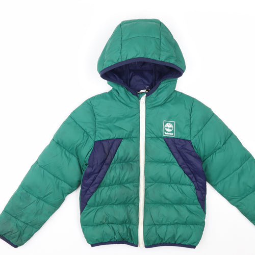 Timberland Boys Green Colourblock Hooded Puffer Jacket 6 Years