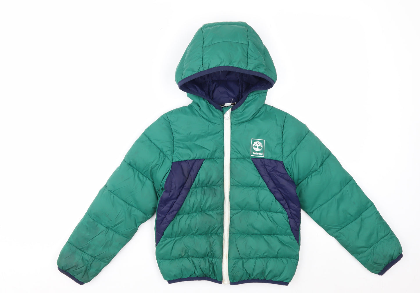Timberland Boys Green Colourblock Hooded Puffer Jacket 6 Years