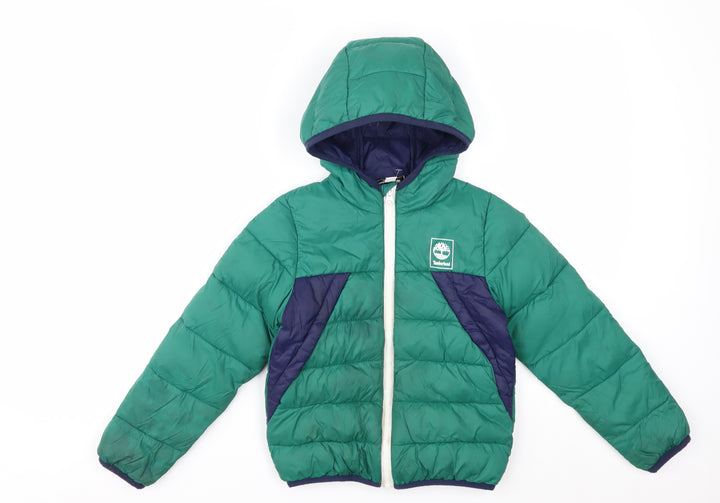 Timberland Boys Green Colourblock Hooded Puffer Jacket 6 Years