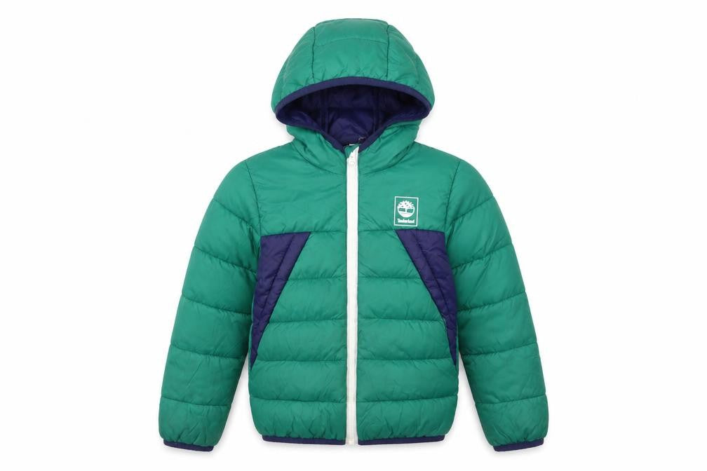 Timberland Boys Green Colourblock Hooded Puffer Jacket 6 Years