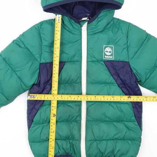 Timberland Boys Green Colourblock Hooded Puffer Jacket 6 Years