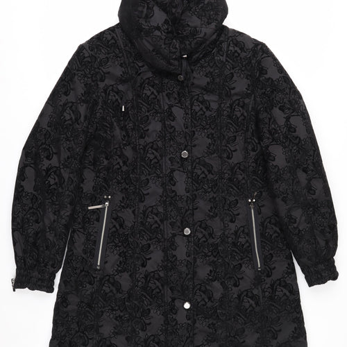 Klass Women’s Black Lace Long Puffer Coat Size M Winter Jacket