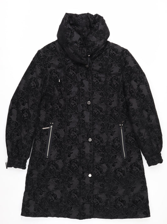 Klass Women’s Black Lace Long Puffer Coat Size M Winter Jacket
