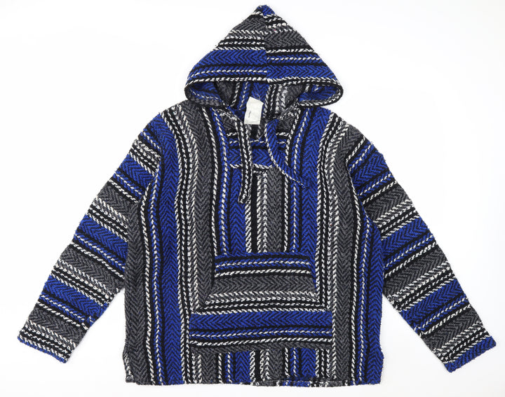 Orijinal Men’s Blue Striped Pullover Baja Hoodie M Relaxed Fit