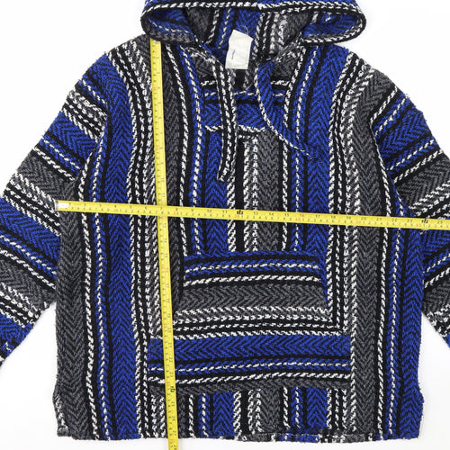Orijinal Men’s Blue Striped Pullover Baja Hoodie M Relaxed Fit