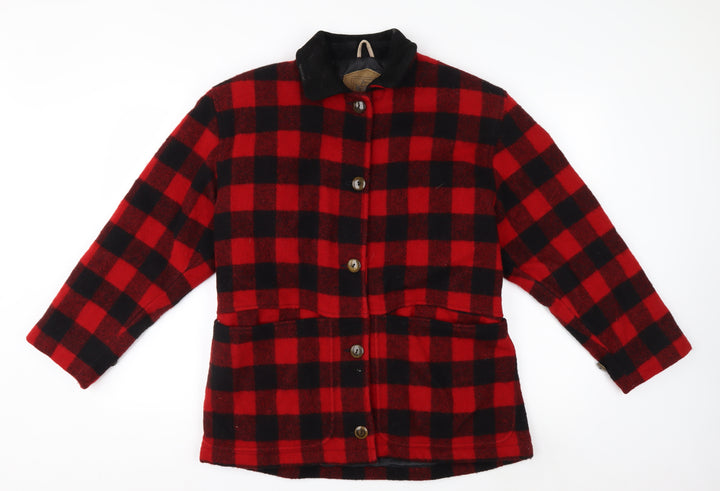 Woolrich Men’s Red Black Checked Wool Jacket Small Outdoor Workwear
