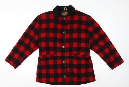 Woolrich Men’s Red Black Checked Wool Jacket Small Outdoor Workwear