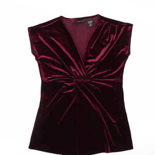 New York & Company Women's Red Velvet Wrap Blouse Size S