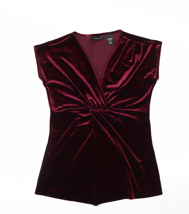 New York & Company Women's Red Velvet Wrap Blouse Size S