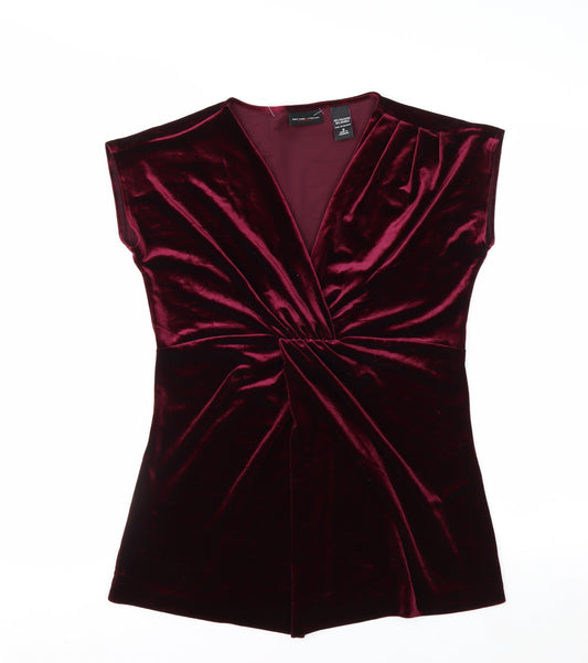 New York & Company Women's Red Velvet Wrap Blouse Size S