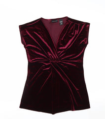 New York & Company Women's Red Velvet Wrap Blouse Size S